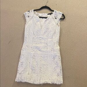 Nanette Lepore White Floral Lace Fringe Mini Dress